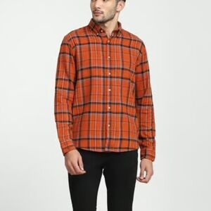 Selected HOMME Flannel Lumberjack Long Sleeve Button Up Orange Plaid